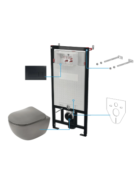 Öblítőtartály, Deante Peonia falsík alatti+wc+wc ülőke+nyomólap,antracit/titanium CDENDZPW