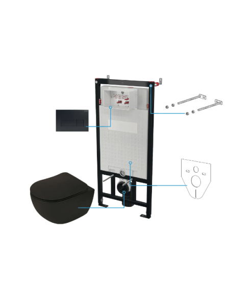 Öblítőtartály, Deante Peonia falsík alatti+wc+wc ülőke+nyomólap, fekete CDENNZPW
