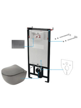 Öblítőtartály, Deante Peonia falsík alatti+wc+wc ülőke+nyomólap, antracit CDETDZPW